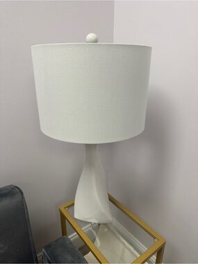 White Ceramic Table Lamp with White Linen Shade